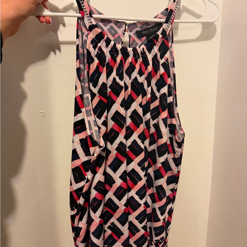 White House Black Market Pink and Navy Sleeveless Top